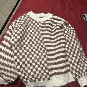 Brown and Cream Checkered Sweater